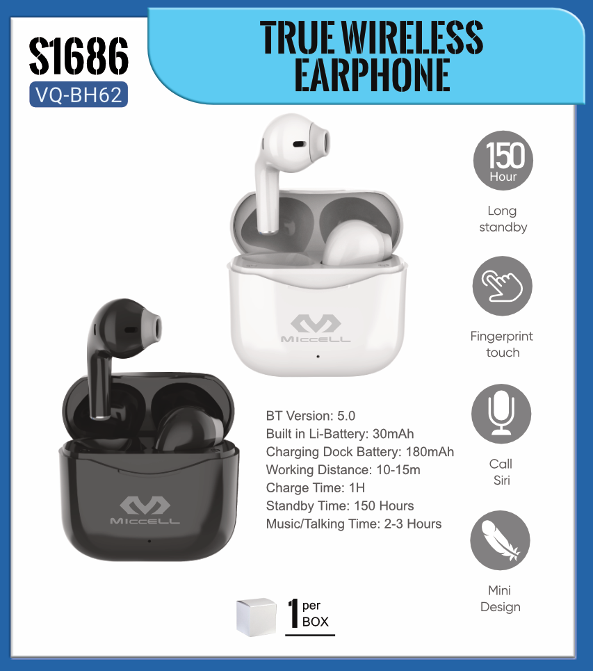 S1686 Miccell TWS Wireless Earphone (VQ-BH62)